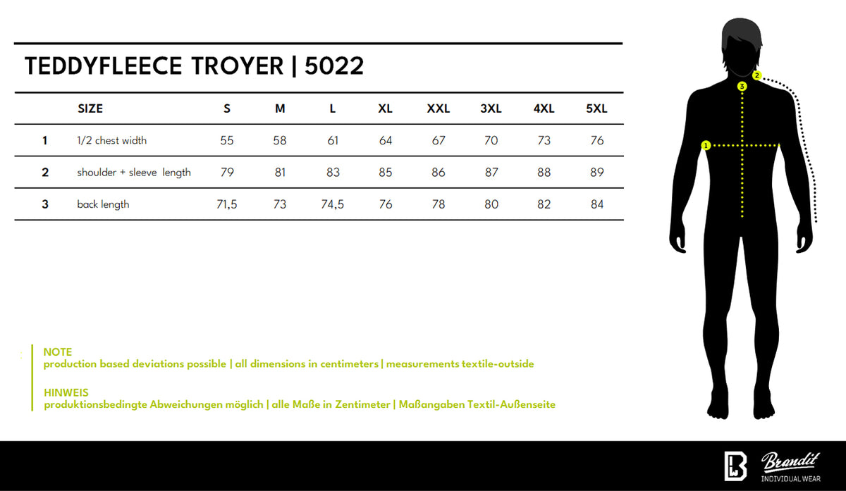 Veľkostná tabuľka Teddyfleece Troyer