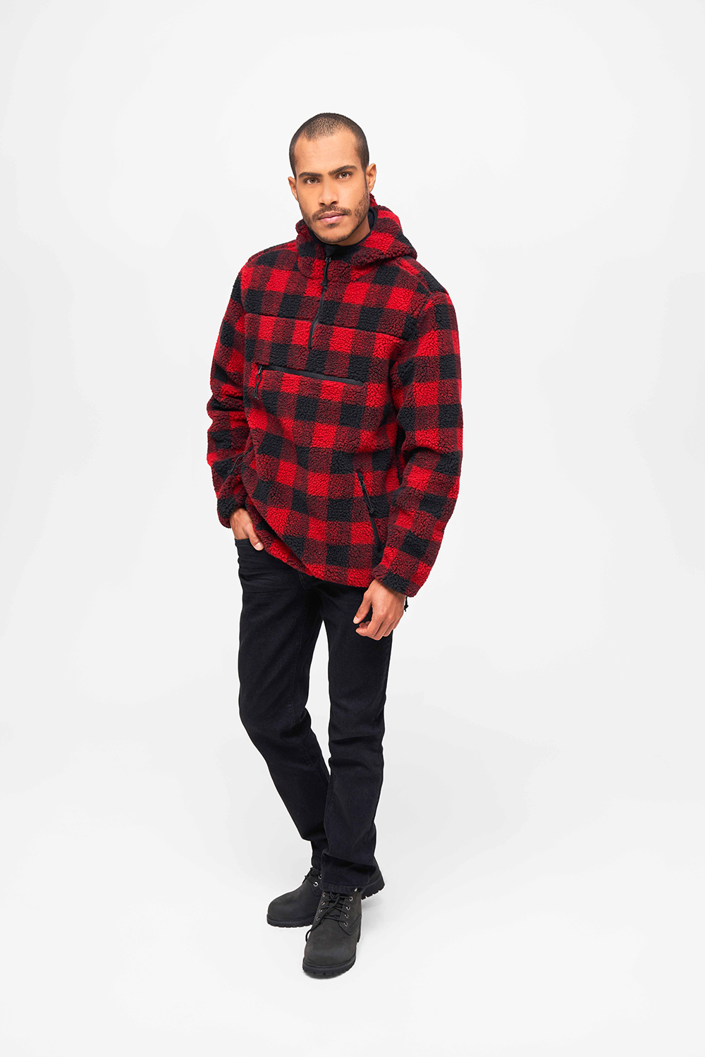 Brandit Worker pullover Teddyfleece, red/black