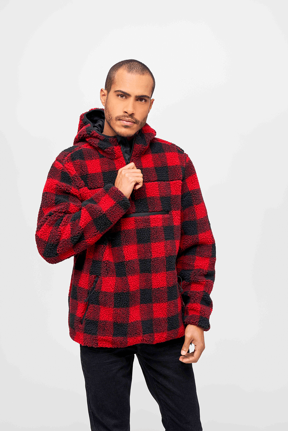 Brandit Worker pullover Teddyfleece, red/black