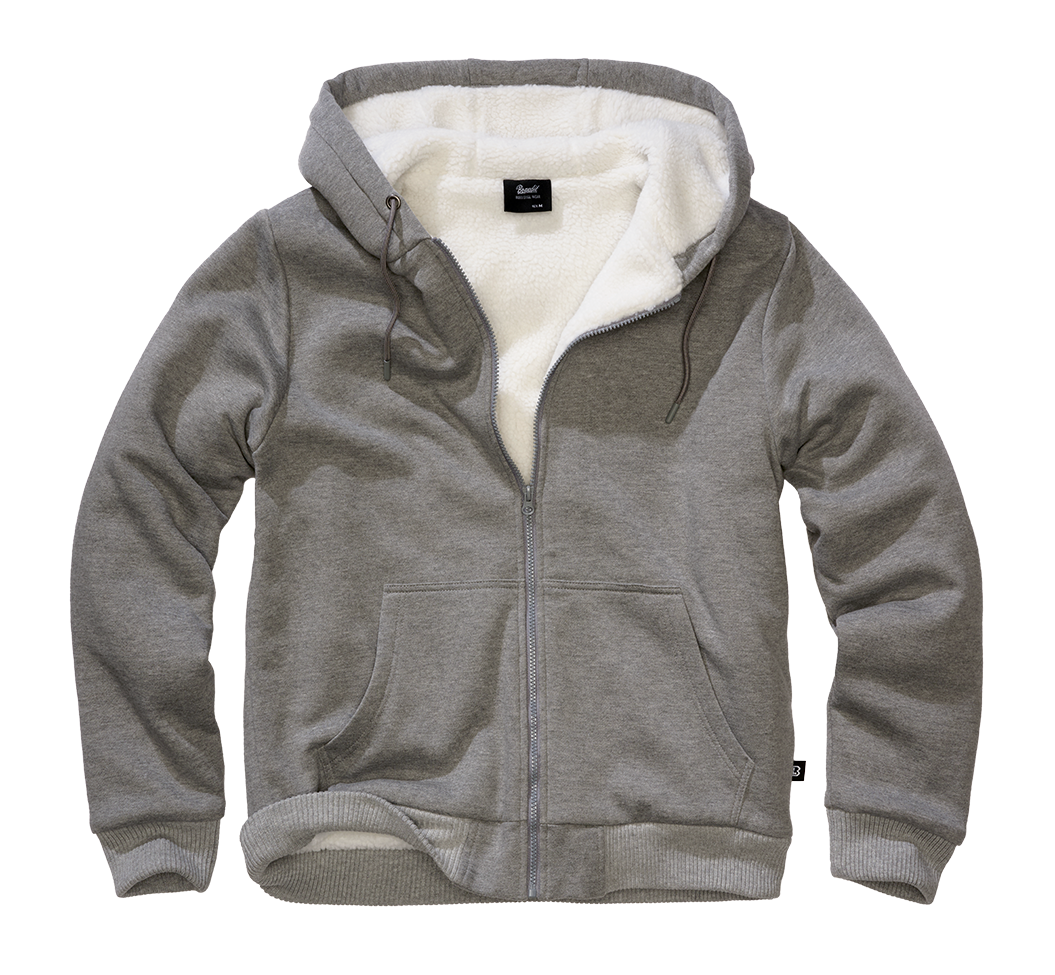 Brandit Sweatjacket pánska mikina s teplou podšívkou Teddylining, tmavá sivá melange