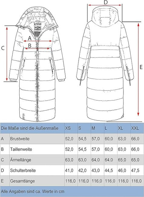 Navahoo Kristallblume damen lange winterjacke mit kapuze, navy blue