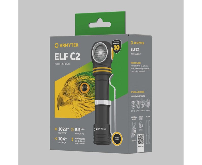 ArmyTek Elf Stirnlampe C2 USB-C warmweiße LED Handlampe mit Batterie 1023 lm
