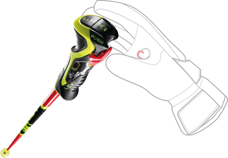 LEKI WCR TBS SL 3D Downhill Ski Poles, Light Red/Black/Neon Yellow