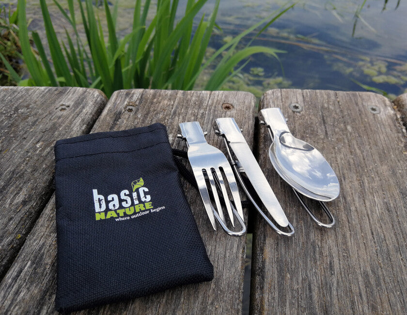 BasicNature MiniTrek edelstahl-klappbesteck-set mit nylon-tasche