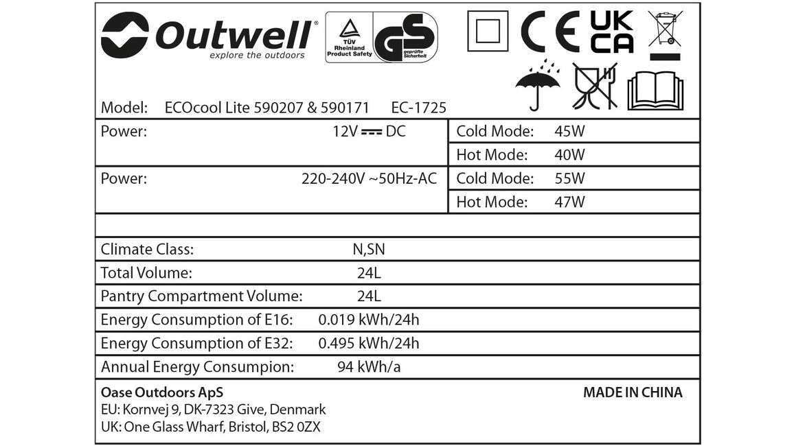 Outwell ECOcool Lite 24 Camping Cooler 12V/230V, Navy Blue