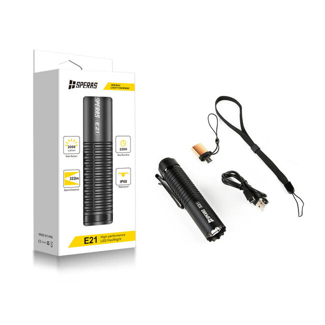 Speras E21 EDC Tactical wiederaufladbare taschenlampe 2000LM, schwarz