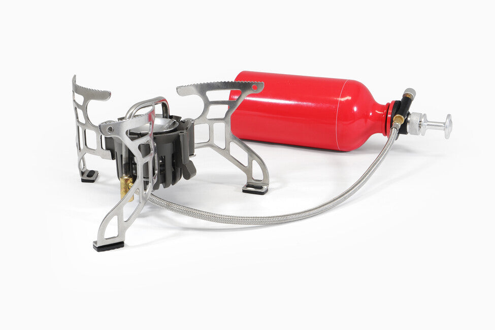 Origin Outdoors Rugged Multifuel Compact Multifuel Campingkocher mit Brennstoffflasche und Werkzeugsatz
