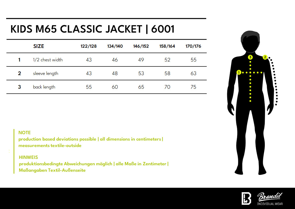 Veľkostná tabuľka Kids M65 Classic Jacket
