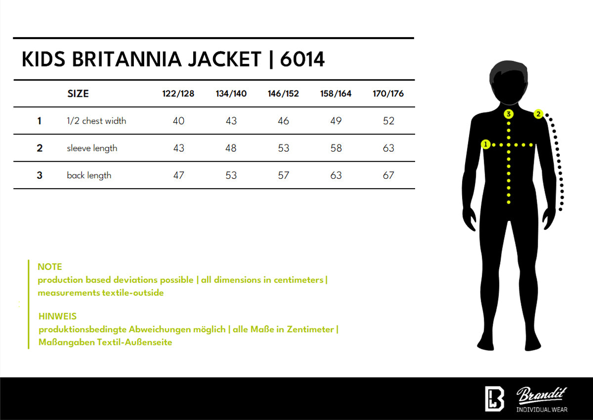 Veľkostná tabuľka Kids Britannia Jacket
