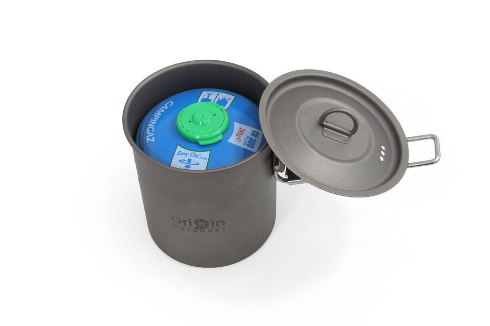 Origin Outdoors Titanium Trekking Topf/Tasse mit Ausguss und Klappgriff Titanium 750 ml