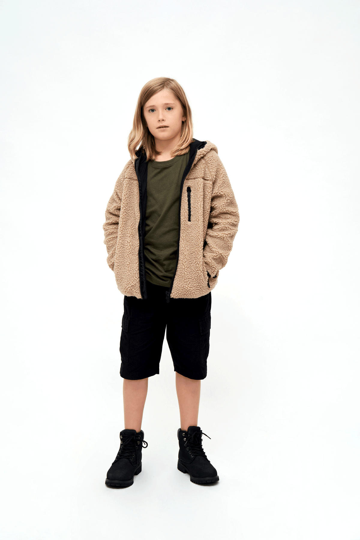 Brandit Teddyfleece detská bunda s kapucňou, camel