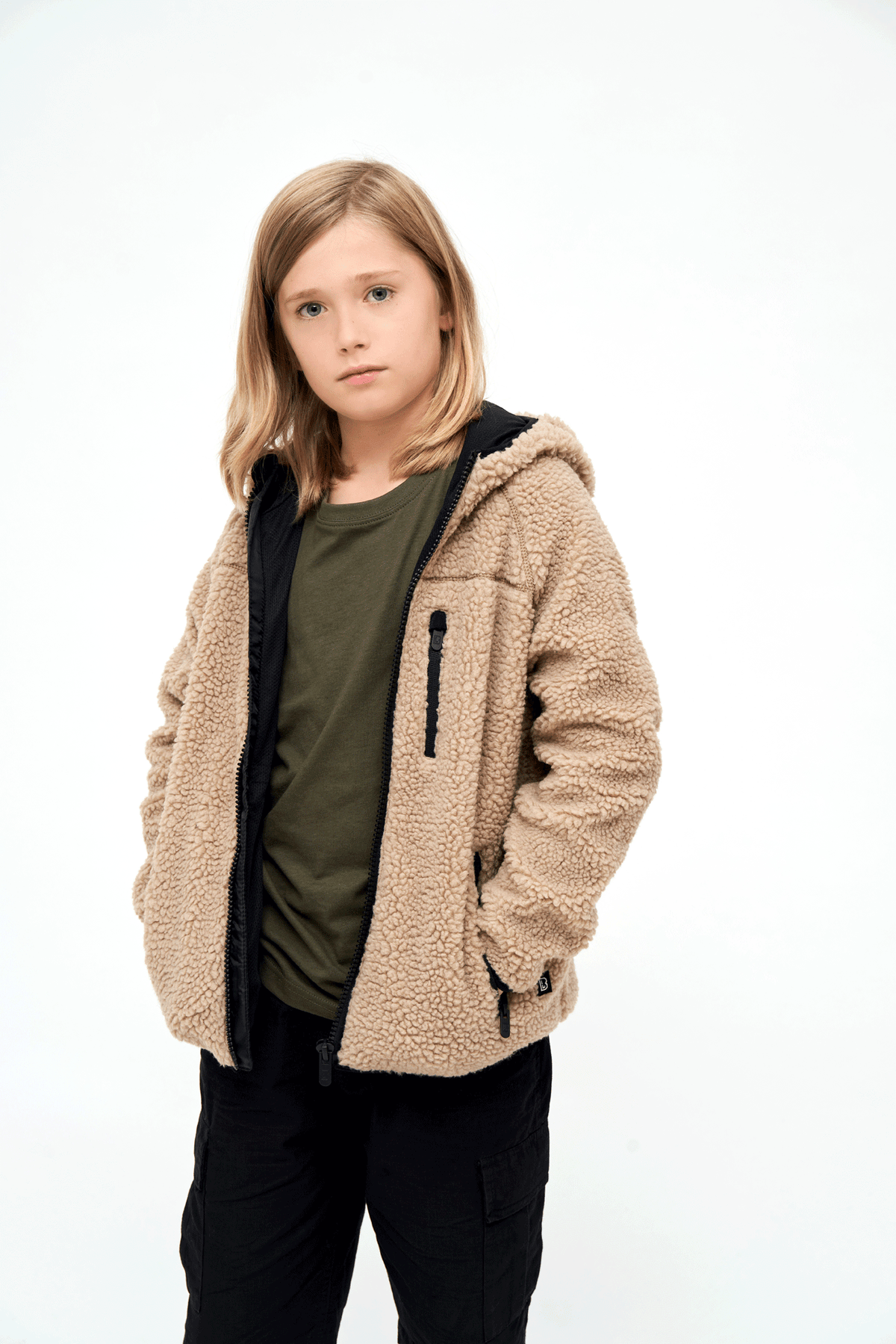 Brandit Teddyfleece detská bunda s kapucňou, camel