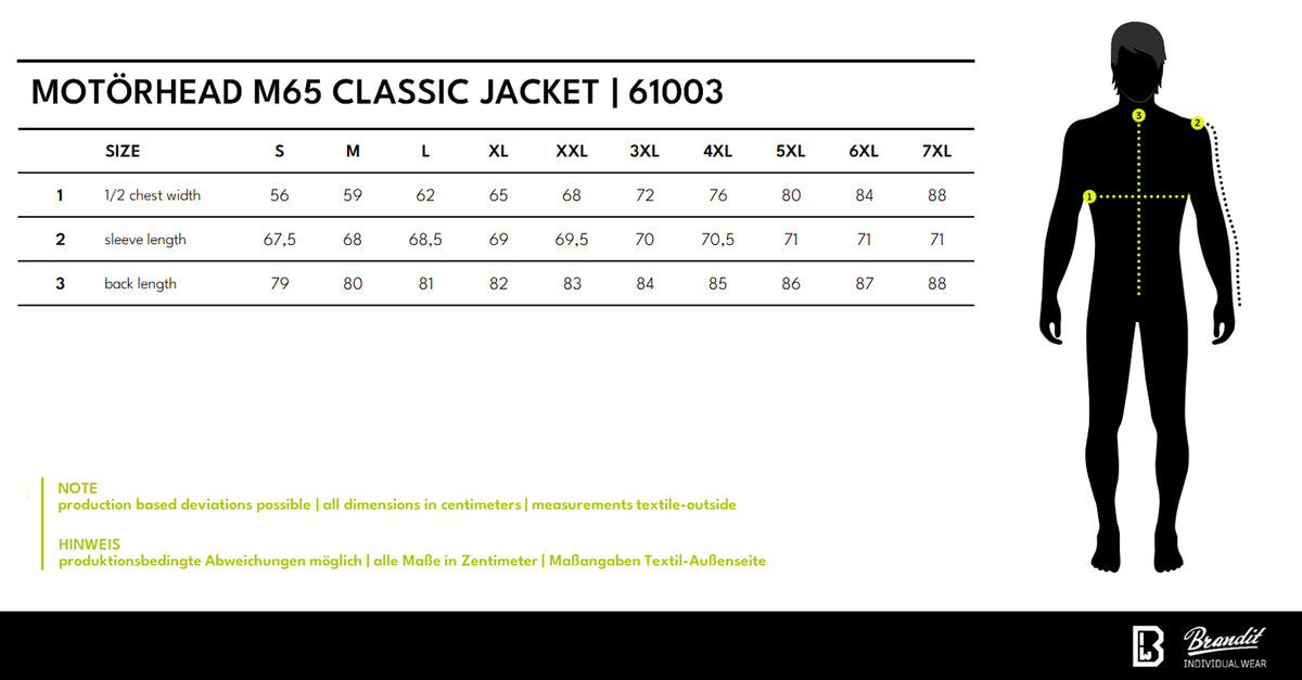 Veľkostná tabuľka Motörhead M65 Classic Jacket