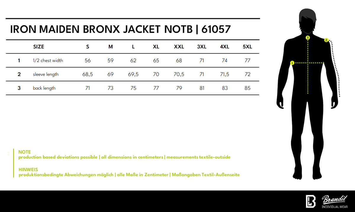 Veľkostná tabuľka IRM Bronx Jacket