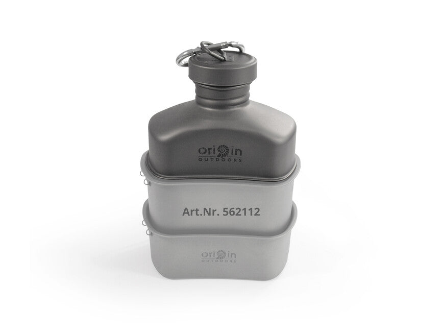 Origin Outdoors Titanium Feldflasche mit Karabiner und Tragetasche 1 l