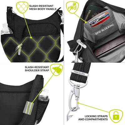 Travelon Crossbody Classic Lady Anti-Diebstahl Umhängetasche schwarz