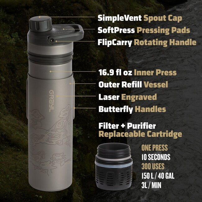 GRAYL Titanium UltraPress™ Filterflasche, Covert Black