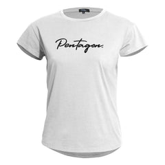 Pentagon Whisper Calligraphy Damen Kurzarm-T-Shirt, weiß