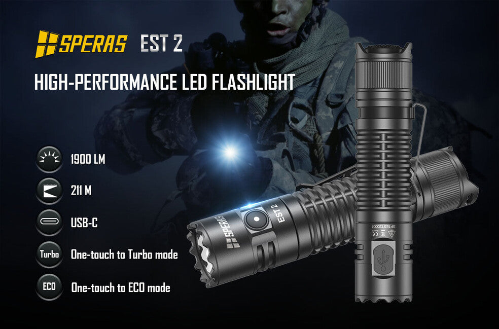 Speras EST2 wiederaufladbare taschenlampe 1900LM 211M