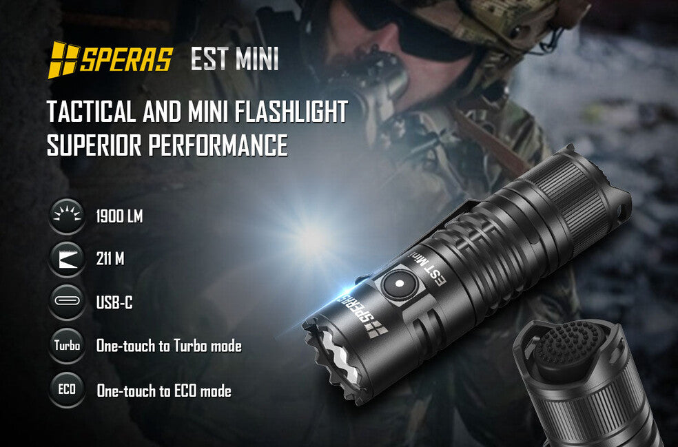 Speras EST Mini wiederaufladbare taktische taschenlampe 1900LM 211m