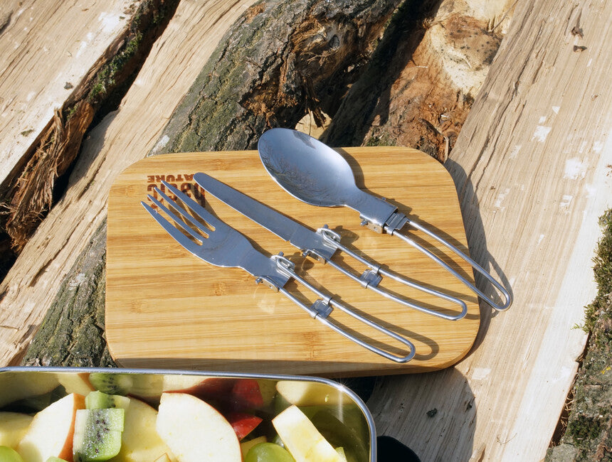 BasicNature MiniTrek edelstahl-klappbesteck-set mit nylon-tasche