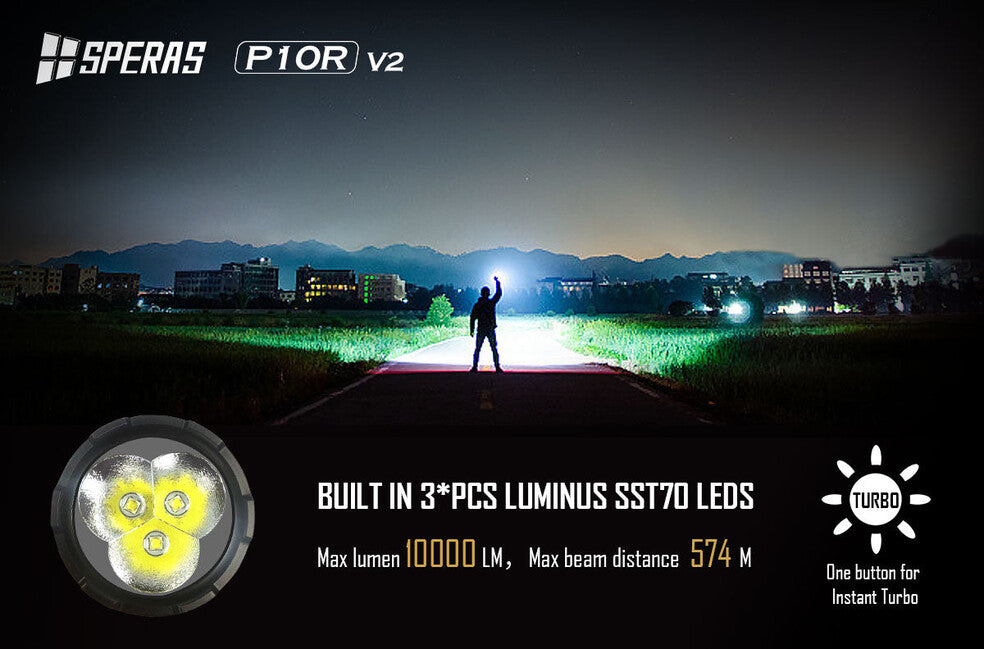 Speras P10R V2 Rechargeable LED Flashlight 10000LM