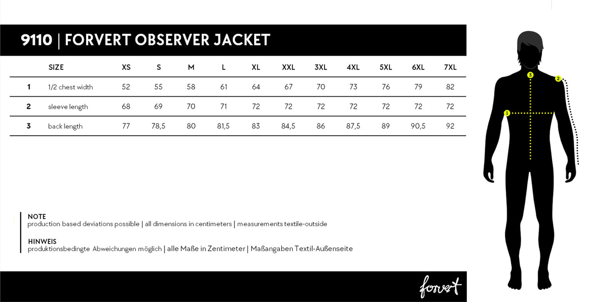 Veľkostná tabuľka Forvert Observer
