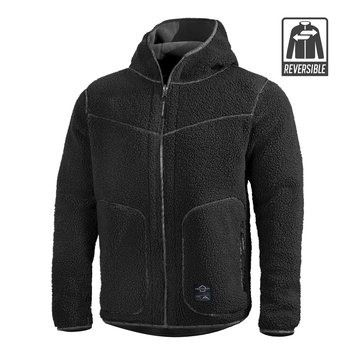 Pentagon Ianos Sherpa Herren-Wende-Fleecejacke, schwarz/grau