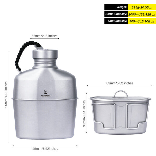 Silverant Titanium Feldflasche mit Mundstück und Verpackung