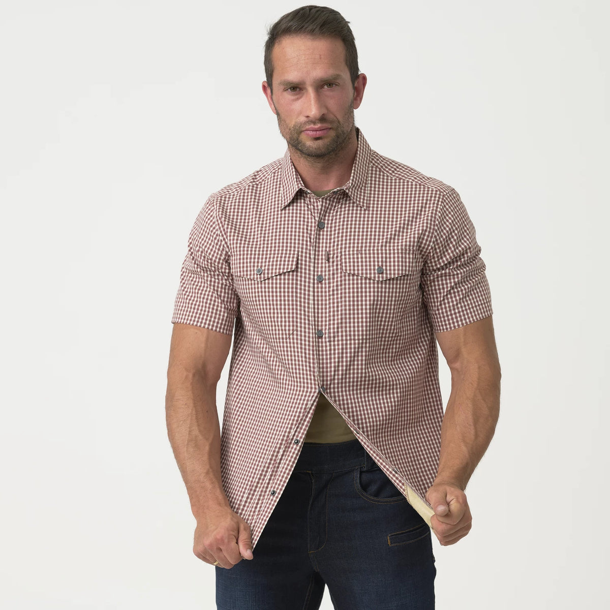 Helikon-Tex Covert Concealed Carry košeľa taktická s krátkym rukávom, Dirt Red Checkered – detail 6