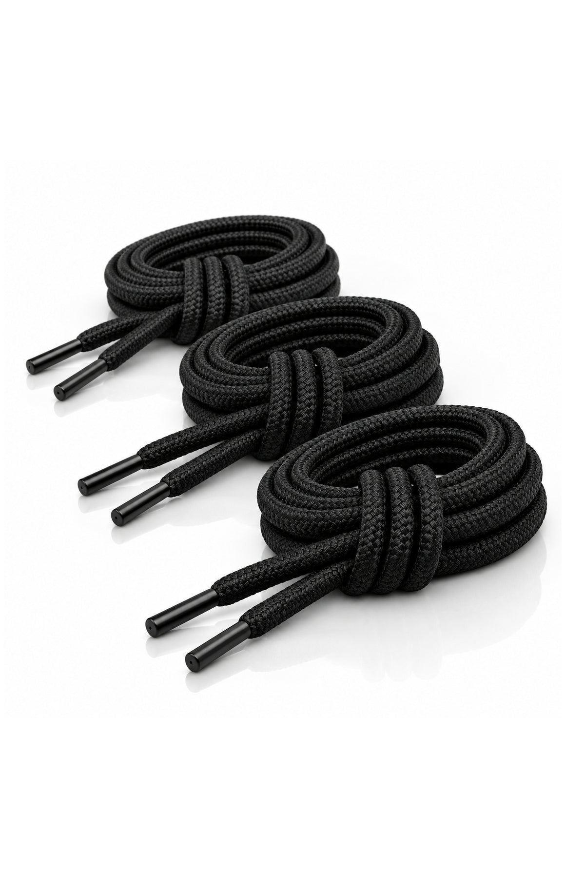 WARAGOD Warstrap Round Shoelaces Set 3 pcs, Black