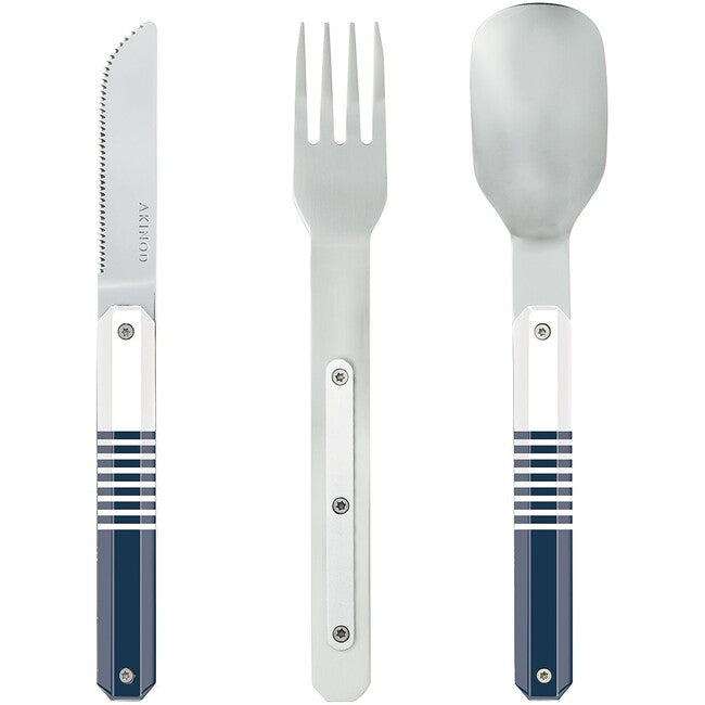 AKINOD Magnetisch Reise- Besteck- Set, blue mariniere-mirror finish