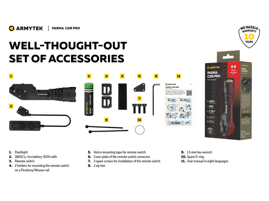 Armytek Parma C2IR Pro kompakt-waffentaschenlampe, wiederaufladbar, 1200 lm
