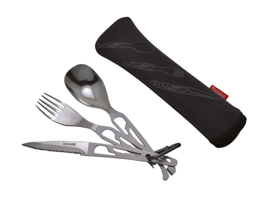 Baladeo ECO112 BaseCamp reisebesteck edelstahl, neopren tasche schwarz