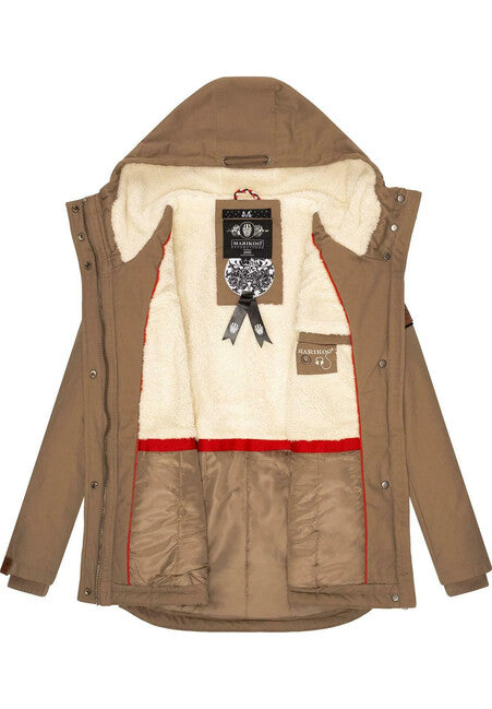 Marikoo BIKOO damen-Winterjacke mit Kapuze, taupe