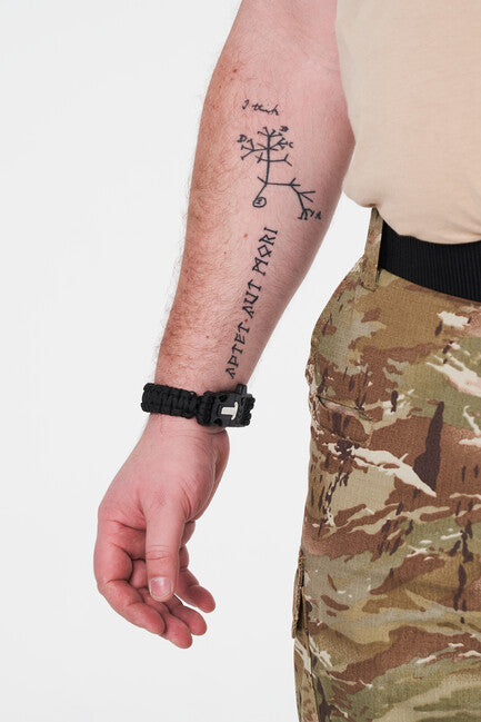 WARAGOD Bazin Paracord Bracelet with Whistle and Flint Starter, Black