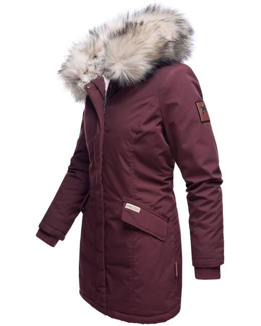 Navahoo Cristal damen Winterjacke mit Kapuze und Fell, Weinrot