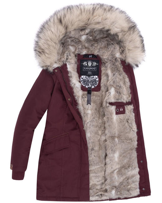 Navahoo Cristal damen Winterjacke mit Kapuze und Fell, Weinrot