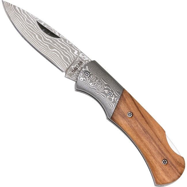 Haller Damast Survivalmesser mit Damaststahl Damast-Tame Olivenholz 42974