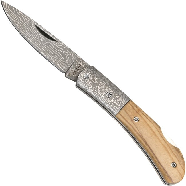 Haller Damast Survivalmesser mit Damaststahl Damast-Tame olivenholz 42988