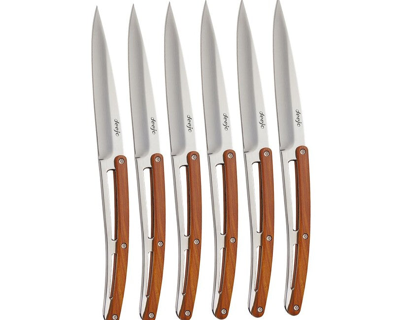 Deejo Set mit 6 messern glänzende klinge aus coralwood