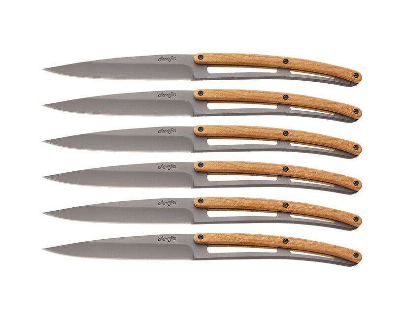 Deejo Deejo-Set mit 6 Tischmessern aus grauem Titan-Olivenholz