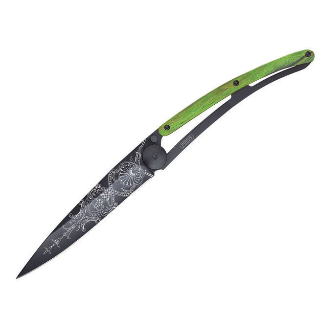 Deejo Schließmesser Black Tattoo Green Buche Versailles