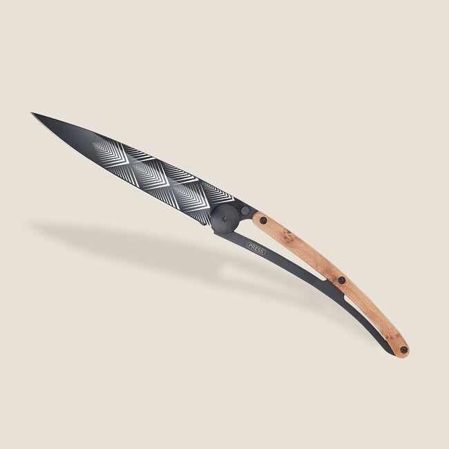Deejo Juniper Wood Schlussmesser Schwarzes Tattoo Art Déco
