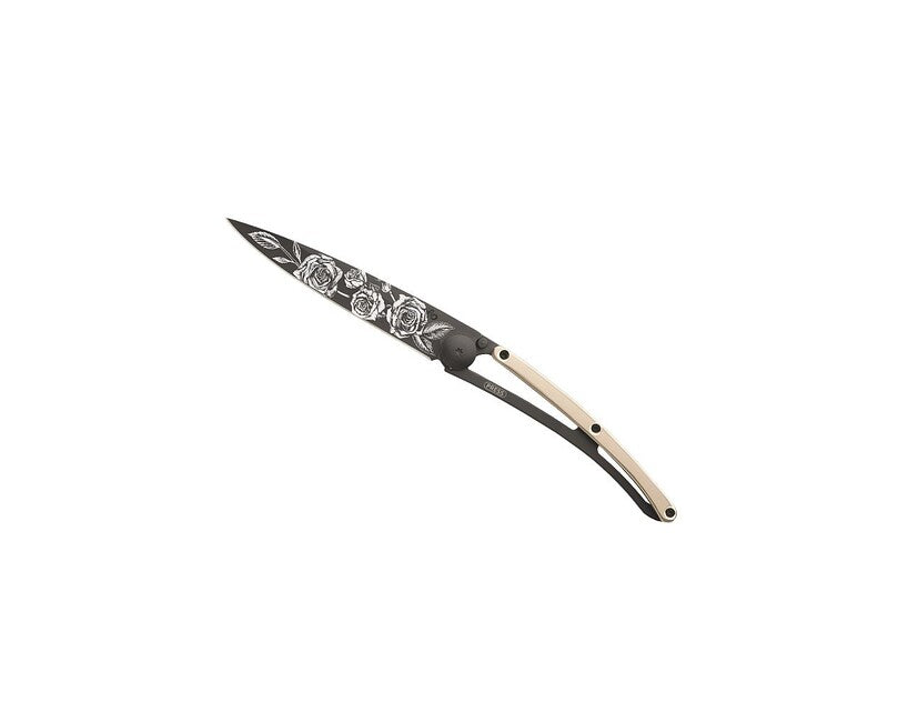 Deejo Tattoo Schließmesser GOLD 18 Karat Roségold Rosen