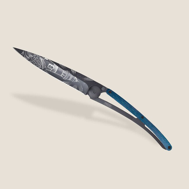Deejo Tattoo klappmesser Black Blue Buche, leuchtturm