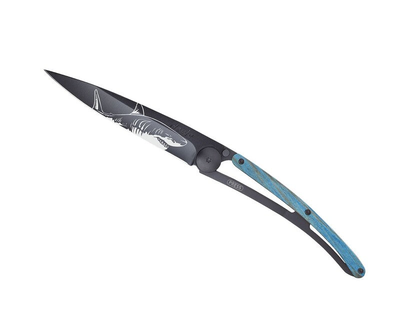 Deejo Tattoo Klappmesser Black Blue Buche Shark