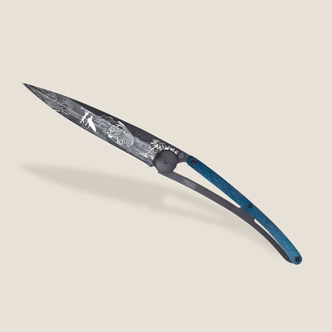 Deejo Klappmesser Tattoo Schwarz Blau Buche Van Life