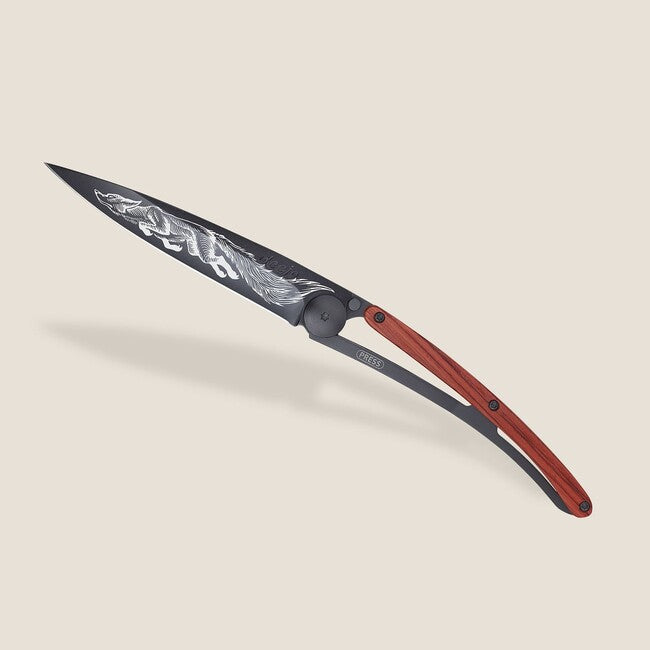 Deejo Tattoo Schließmesser Black Coralwood Fox