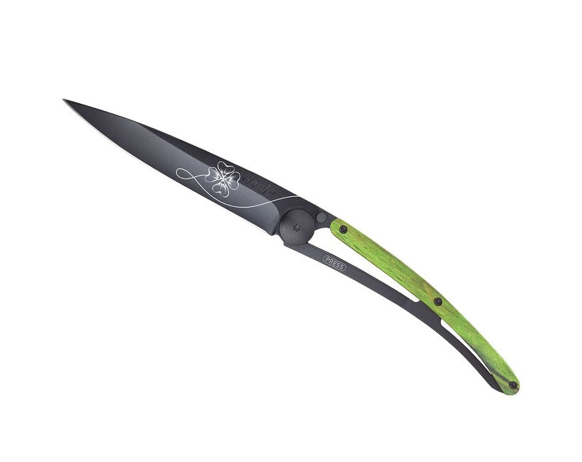 Deejo Tattoo Schließmesser, tattoo black green buche glücksbringer